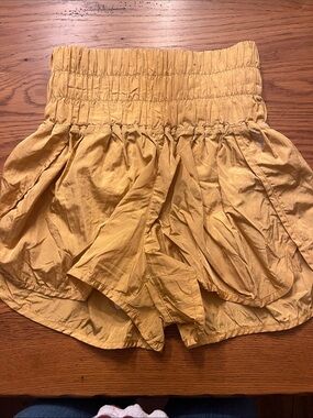Women's High-Waist Smocked Gold Shorts